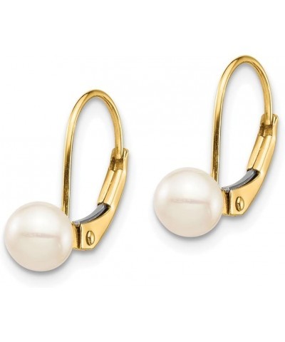 14k Yellow Gold 5-6mm White Round Cultured Pearl Leverback Earrings Gift for Women $36.80 Earrings