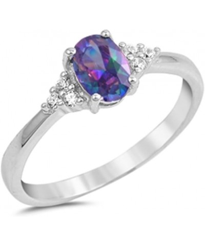 CHOOSE YOUR COLOR Sterling Silver Oval Ring Mystic (Simulated Topaz) $11.52 Rings