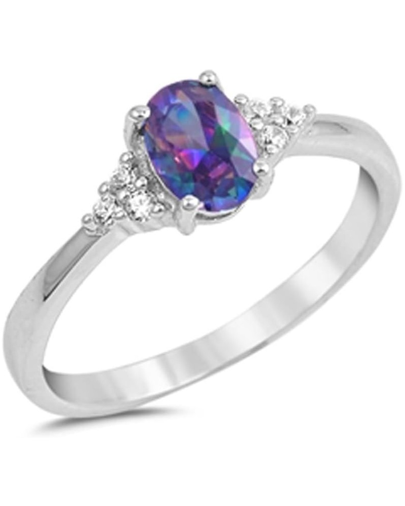 CHOOSE YOUR COLOR Sterling Silver Oval Ring Mystic (Simulated Topaz) $11.52 Rings