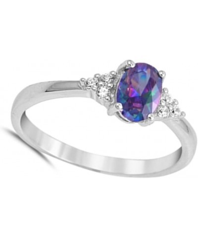 CHOOSE YOUR COLOR Sterling Silver Oval Ring Mystic (Simulated Topaz) $11.52 Rings