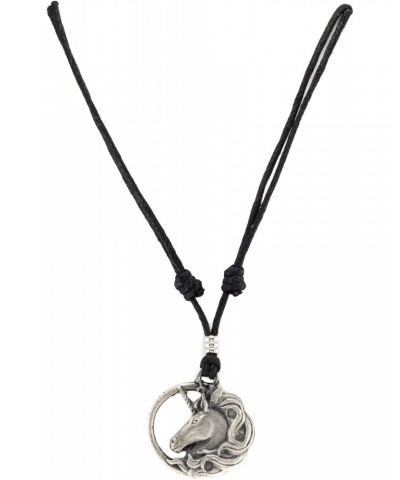 Unicorn Head on Adjustable Black Cord Necklace (Old Silver Finish) $8.67 Necklaces