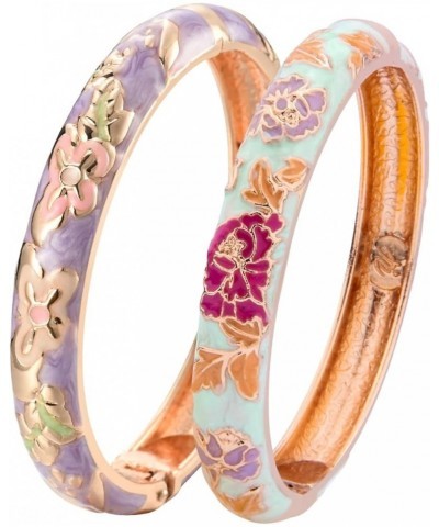 Cloisonne Bracelet Butterfly and Flower Enamel Cuff Bangles Gold Hinged Bracelets Jewelry Set for Women Gift Box 55A102 A102-...