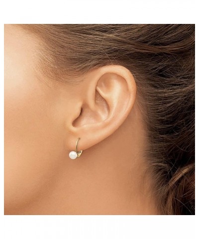 14k Yellow Gold 5-6mm White Round Cultured Pearl Leverback Earrings Gift for Women $36.80 Earrings