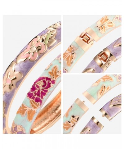 Cloisonne Bracelet Butterfly and Flower Enamel Cuff Bangles Gold Hinged Bracelets Jewelry Set for Women Gift Box 55A102 A102-...