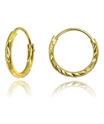 Sterling Silver Diamond-Cut Tiny Small Endless Thin Round Unisex Hoop Earrings for Men Women, Choose Size & Color 10mm - Gold...