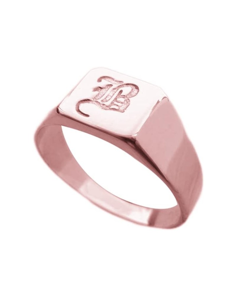 Personalized 925 Sterling Silver Old English Initial Ring for Women Unisex Statement Letter Square Signet Ring Rose Gold $21....