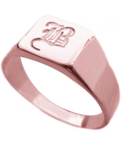 Personalized 925 Sterling Silver Old English Initial Ring for Women Unisex Statement Letter Square Signet Ring Rose Gold $21....