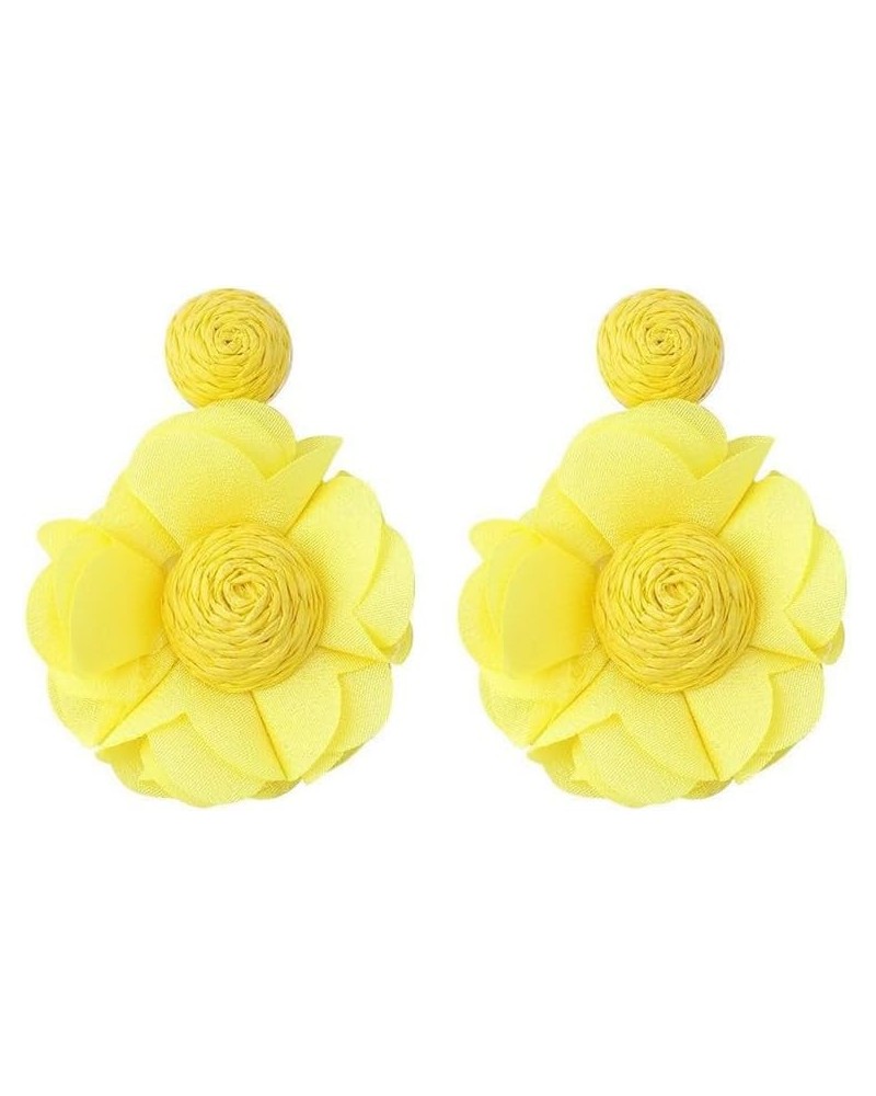 Lafite Flower Colored Earrings Bohemian Valentine's Day Gift for Girl Woman to the Beach Fluorescent yellow $4.98 Earrings