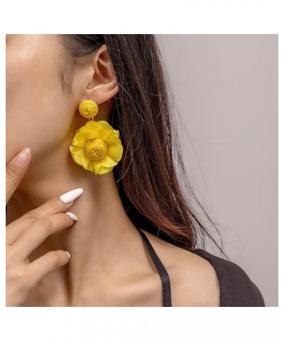 Lafite Flower Colored Earrings Bohemian Valentine's Day Gift for Girl Woman to the Beach Fluorescent yellow $4.98 Earrings