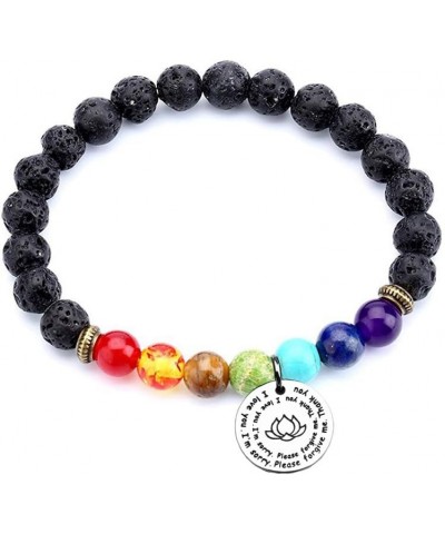 7 Chakra Ho'oponopono Prayer Bracelet I'm Sorry Please Forgive Me Thank You I Love You Yoga Gift Elastic Lava Stone $10.82 Br...