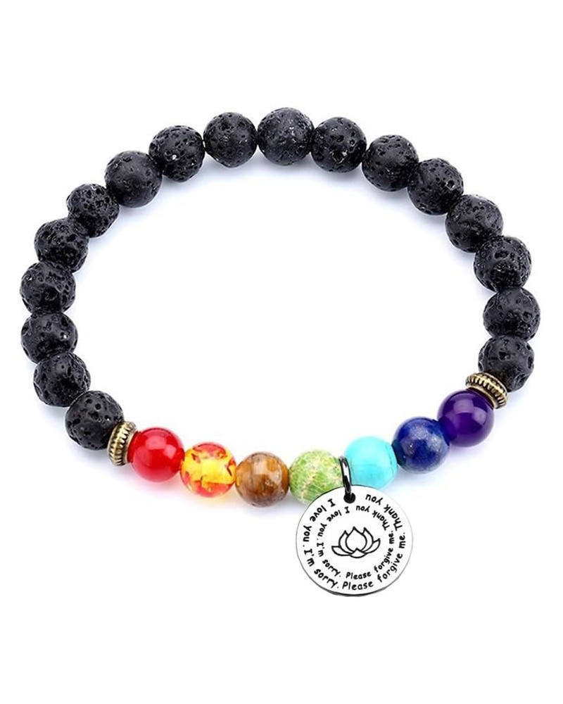 7 Chakra Ho'oponopono Prayer Bracelet I'm Sorry Please Forgive Me Thank You I Love You Yoga Gift Elastic Lava Stone $10.82 Br...