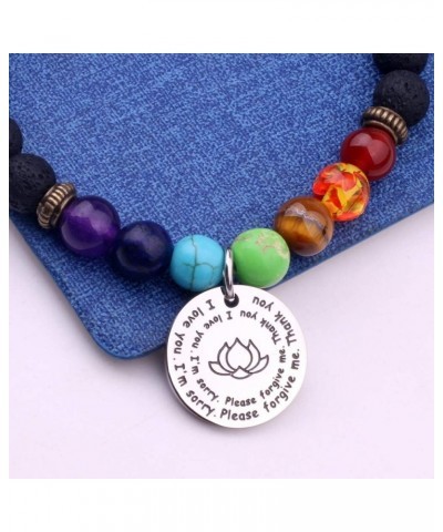 7 Chakra Ho'oponopono Prayer Bracelet I'm Sorry Please Forgive Me Thank You I Love You Yoga Gift Elastic Lava Stone $10.82 Br...