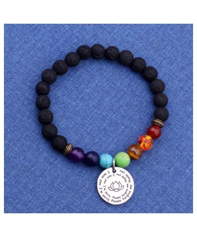 7 Chakra Ho'oponopono Prayer Bracelet I'm Sorry Please Forgive Me Thank You I Love You Yoga Gift Elastic Lava Stone $10.82 Br...