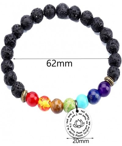 7 Chakra Ho'oponopono Prayer Bracelet I'm Sorry Please Forgive Me Thank You I Love You Yoga Gift Elastic Lava Stone $10.82 Br...