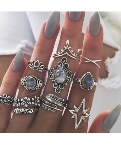 15PCS Knuckle Stacking Rings Set for Women Vintage Rhinestone Finger Statement Ring Sets Simple Carved Stackable Ring for Tee...