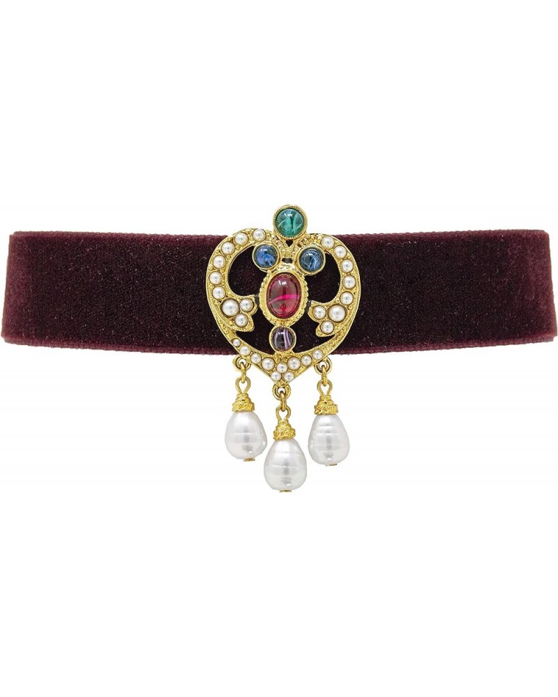 Ben-Amun Jewelry Mod Victorian Burgundy Velvet and Swarovski Crystal Choker Necklace Gold Plated Choker $32.89 Necklaces