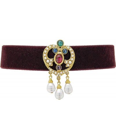 Ben-Amun Jewelry Mod Victorian Burgundy Velvet and Swarovski Crystal Choker Necklace Gold Plated Choker $32.89 Necklaces