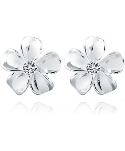 Solid 925 Sterling Silver Plumeria Flower Stud Earrings for Women Girls Crystal Flower Stud Earrings A-Silver $11.79 Earrings