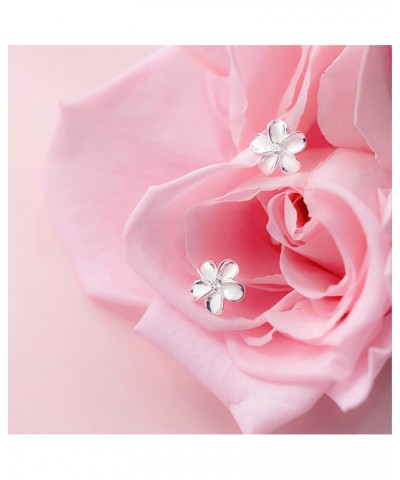 Solid 925 Sterling Silver Plumeria Flower Stud Earrings for Women Girls Crystal Flower Stud Earrings A-Silver $11.79 Earrings