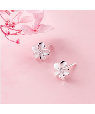 Solid 925 Sterling Silver Plumeria Flower Stud Earrings for Women Girls Crystal Flower Stud Earrings A-Silver $11.79 Earrings