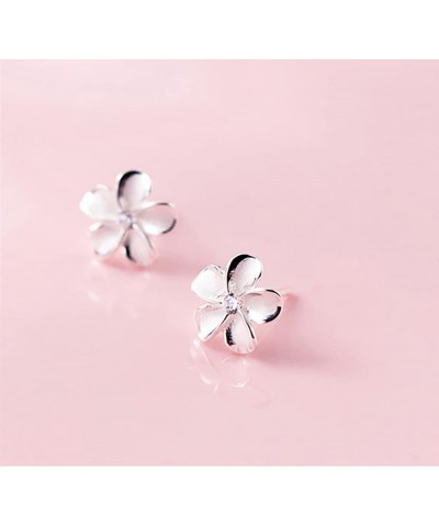 Solid 925 Sterling Silver Plumeria Flower Stud Earrings for Women Girls Crystal Flower Stud Earrings A-Silver $11.79 Earrings