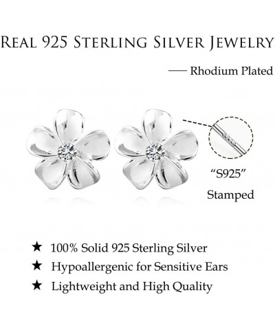 Solid 925 Sterling Silver Plumeria Flower Stud Earrings for Women Girls Crystal Flower Stud Earrings A-Silver $11.79 Earrings