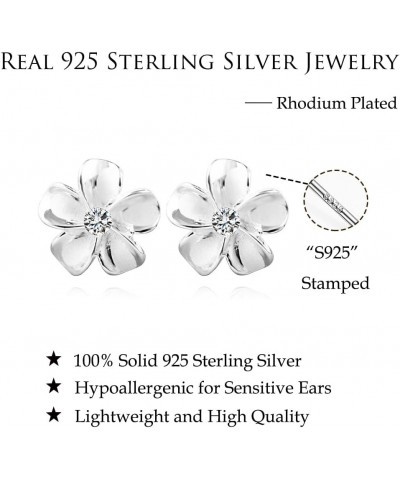 Solid 925 Sterling Silver Plumeria Flower Stud Earrings for Women Girls Crystal Flower Stud Earrings A-Silver $11.79 Earrings