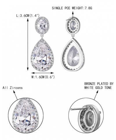 Wedding Earrings for Bride Bridesmaid, Stunning Round Marquise Pear Shaped CZ Dangle Earrings Bridal Jewelry for Women Oval_C...