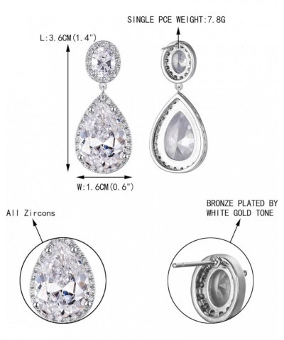 Wedding Earrings for Bride Bridesmaid, Stunning Round Marquise Pear Shaped CZ Dangle Earrings Bridal Jewelry for Women Oval_C...