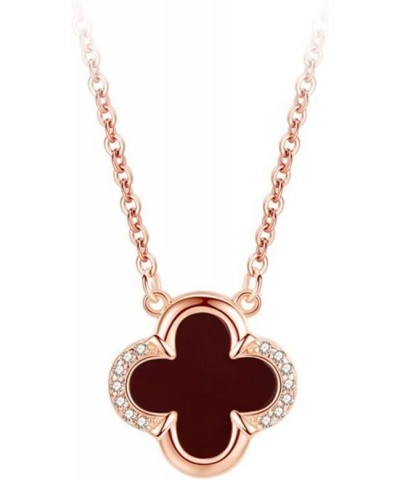 Luxurious Zirconia Natural Onyx Agate Clover Pendant Sterling Silver Necklace for Women Rose gold $14.16 Necklaces