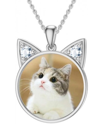 Personalized Cat Necklace for Picture Custom Animal Cat Head Photo Necklace Memorial Gift for Girl Women Silver color Sterlin...