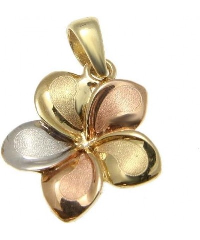 14K Solid tricolor gold 13mm Hawaiian plumeria flower pendant charm $43.24 Necklaces