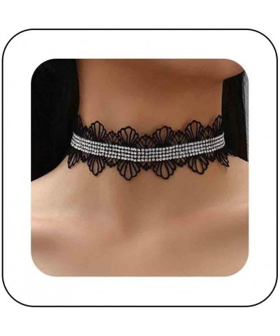 Black Lace Choker Necklace Gothic 4 Rows Rhinestone Collar Necklace Sparkly Crystal Tattoo Lace Choker Wedding Bridal Costume...