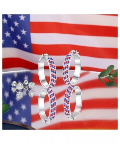 Red White and Blue Earrings, Silver Plated Oval Hoop Earrings, Crystal Hoop Earrings For Women Patriotic Jewelry Red White an...