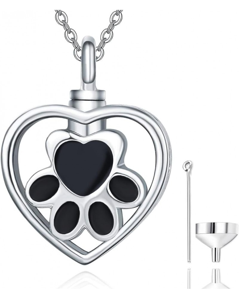 Pet Cremation Jewelry Urn Necklace for Ashes for Dog/Cat/Pets Sterling Silver Paw Print Locket Memorial Pendant Unisex Keepsa...