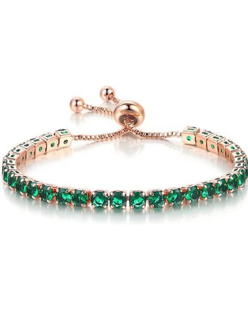 Paris Jewelry 18K Rose Gold 7 Cttw Created Emerald Round Adjustable Tennis Plated Bracelet $9.35 Bracelets