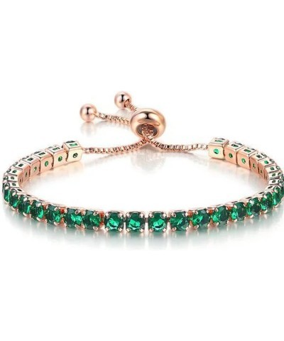 Paris Jewelry 18K Rose Gold 7 Cttw Created Emerald Round Adjustable Tennis Plated Bracelet $9.35 Bracelets