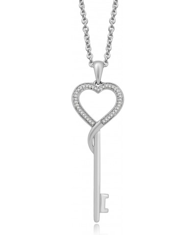 Heart Key Necklace Pendant in Sterling Silver with Natural White Diamonds 1/10 CTTW and 18 inch Rolo Chain $32.25 Necklaces