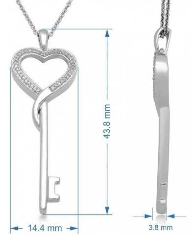 Heart Key Necklace Pendant in Sterling Silver with Natural White Diamonds 1/10 CTTW and 18 inch Rolo Chain $32.25 Necklaces