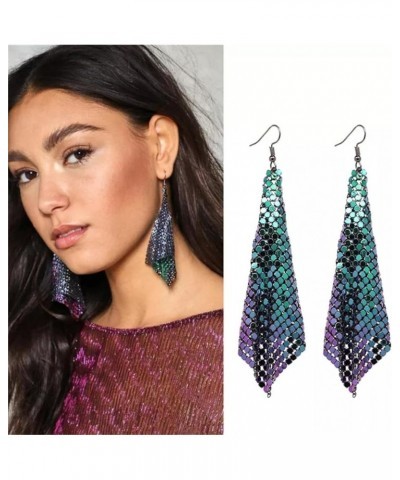 Trendy Sequin Dangle Earrings for Women Girls Multicolor Elegant Sparkly Metal Mesh Grid Tassel Gold Silver Plated Long Chic ...