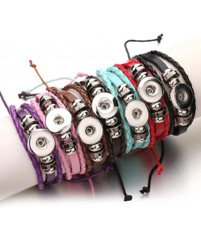 Colorful Handmade DIY Cabochon Snap Button Adjustable Braided PU Leather Bracelet for Women Men Fit 18 mm Snap Buttons Jewelr...