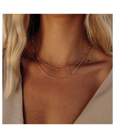 Layered Gold Necklaces for Women, 14k Gold Plated Layering Herringbone Figaro Box Chain Necklace Dainty Gold Choker Necklaces...