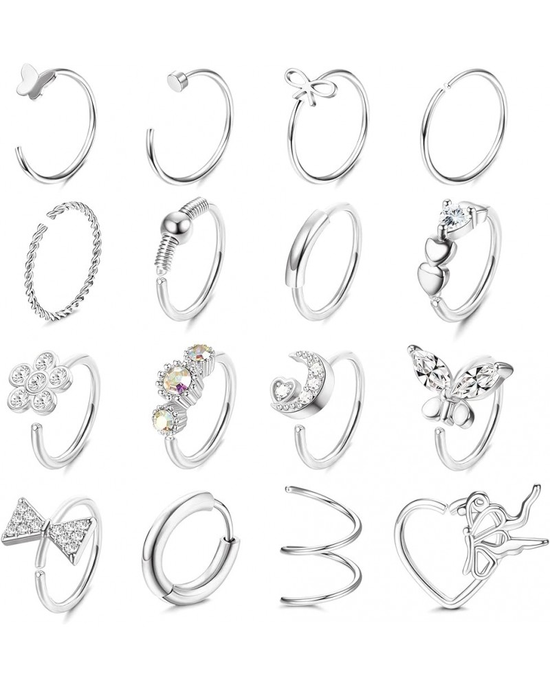 16pcs 20g Nose Rings Hoops for Women Stainless Steel Tragus Septum Lip Ring Paved Cz Cartilage Helix Earrings Moon Butterfly ...