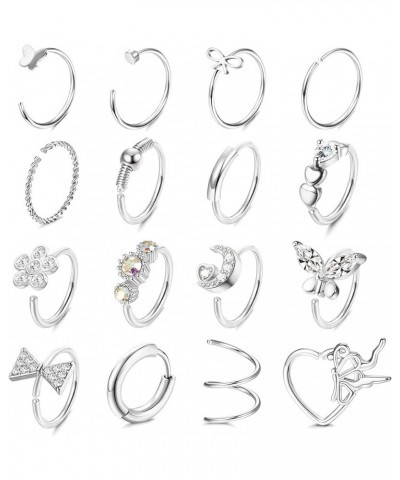 16pcs 20g Nose Rings Hoops for Women Stainless Steel Tragus Septum Lip Ring Paved Cz Cartilage Helix Earrings Moon Butterfly ...