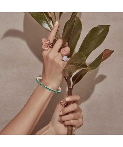 Paris Jewelry 18K Rose Gold 7 Cttw Created Emerald Round Adjustable Tennis Plated Bracelet $9.35 Bracelets