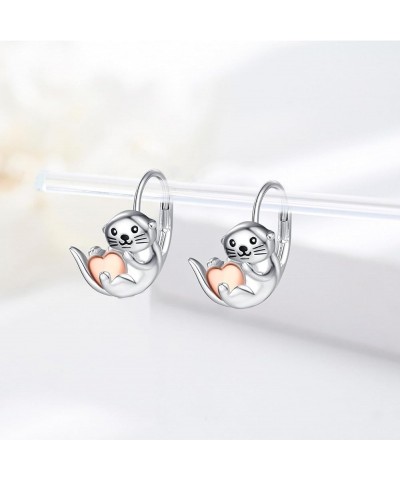 Otter/Unicorn/Corgi/Yorkie/Schnauzer/Dolphin Earrings 925 Sterling Silver Animal Stud/Hoop Earrings Otter Jewelry for Women G...