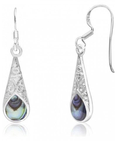 Sterling Silver Abalone Paua Shell Filigree Teardrop Dangle Hook Earrings $12.25 Earrings