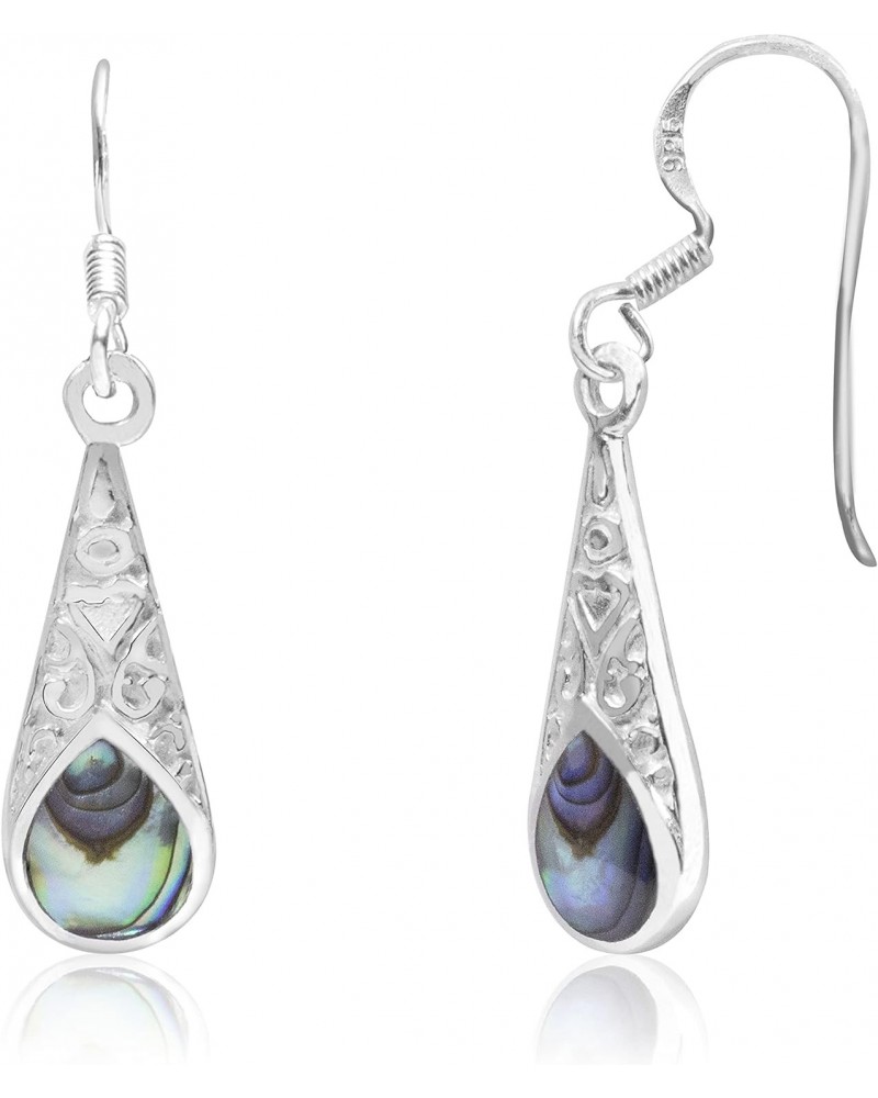 Sterling Silver Abalone Paua Shell Filigree Teardrop Dangle Hook Earrings $12.25 Earrings