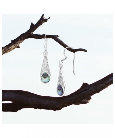 Sterling Silver Abalone Paua Shell Filigree Teardrop Dangle Hook Earrings $12.25 Earrings