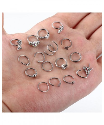 16pcs 20g Nose Rings Hoops for Women Stainless Steel Tragus Septum Lip Ring Paved Cz Cartilage Helix Earrings Moon Butterfly ...